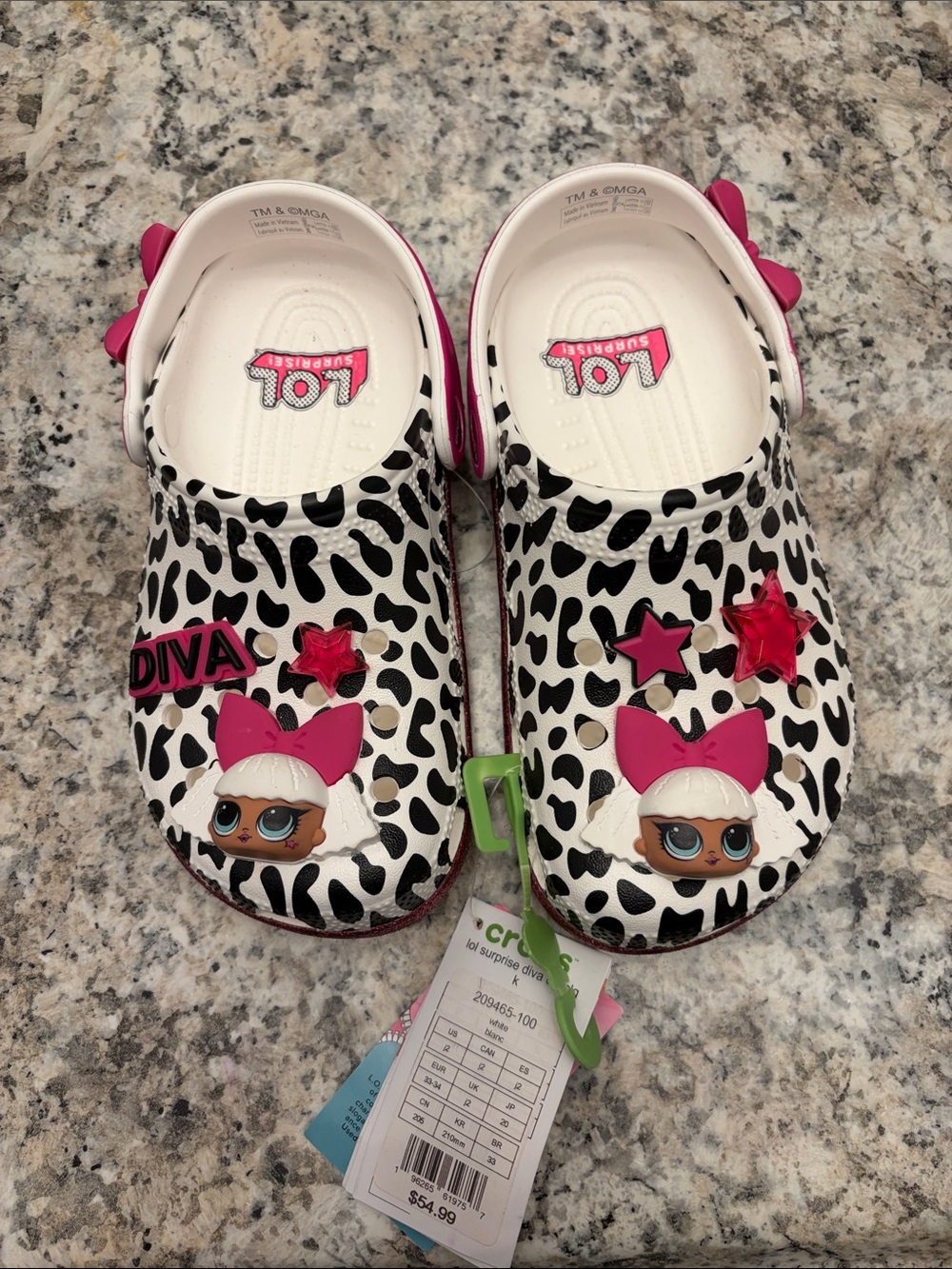 L.O.L. Surprise! White & Pink Leopard Print Kids Crocs with Character Charms